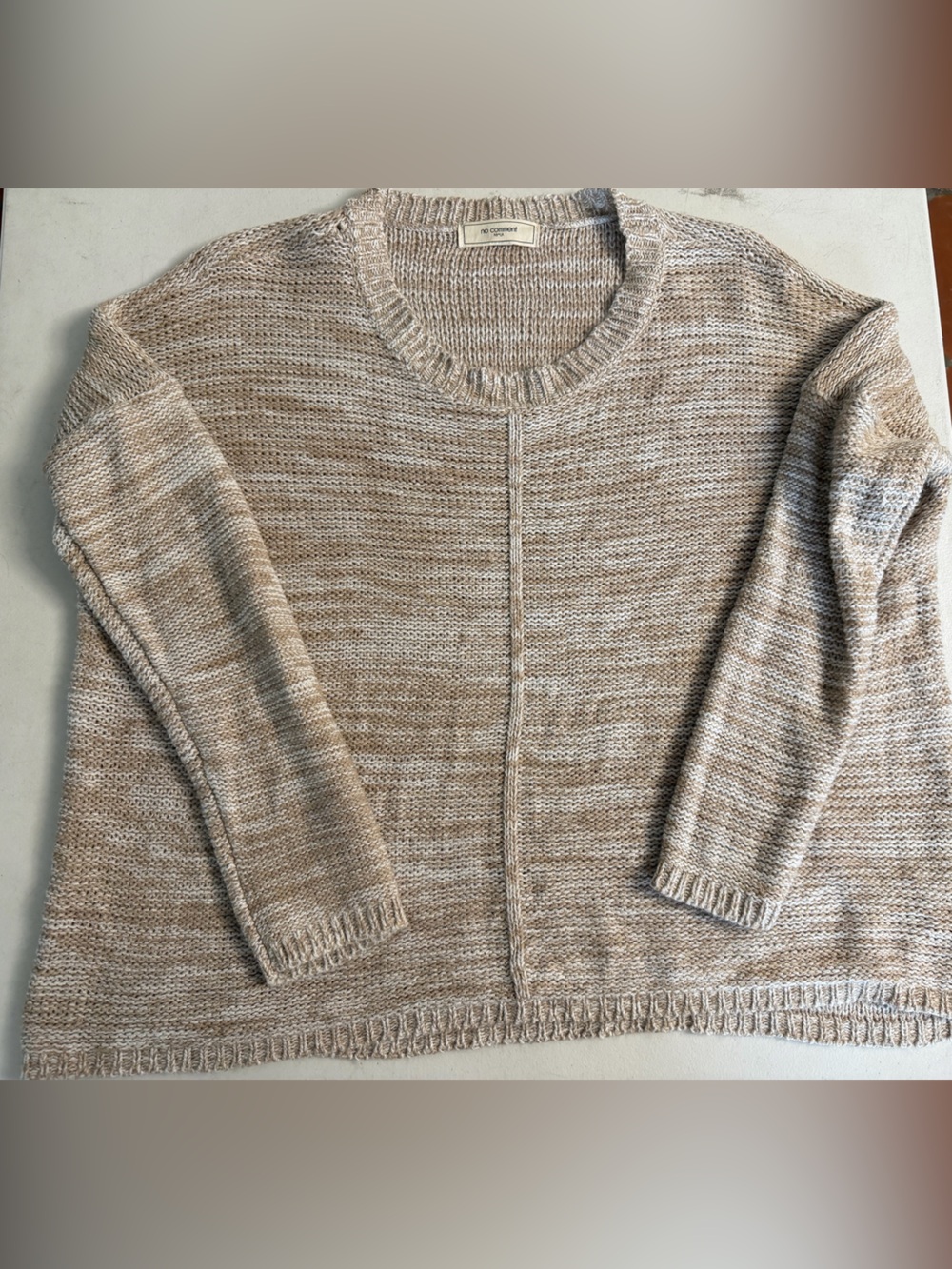 Women Cozy Marled Scoop Neck Sweater - Beige Size Large